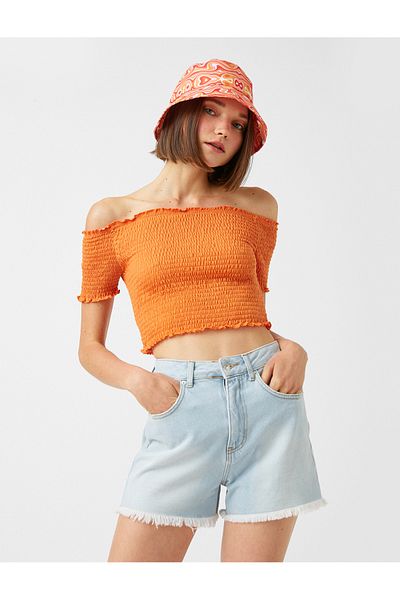 Koton Short Sleeve Boat Neck Elastic T-Shirt