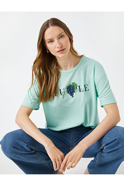 Koton Μπλουζάκι με εμπριμέ κοντό μανίκι με λαιμόκοψη