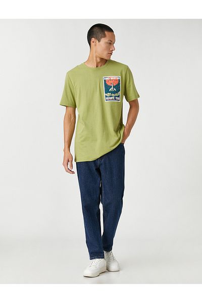 Koton Βασικό T-Shirt Space Printed Crew Neck Βαμβακερό κοντό μανίκι