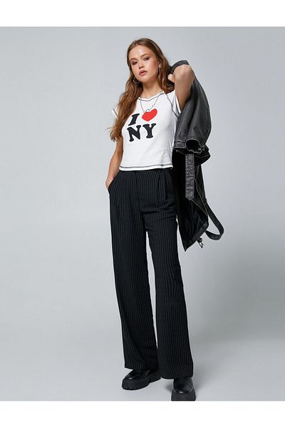 Koton Palazzo Trousers High Waist Striped with Pleat Detail