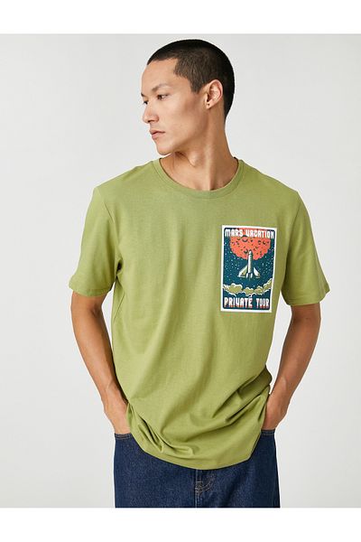 Koton Βασικό T-Shirt Space Printed Crew Neck Βαμβακερό κοντό μανίκι