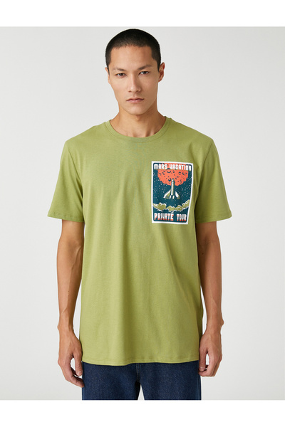Koton Βασικό T-Shirt Space Printed Crew Neck Βαμβακερό κοντό μανίκι