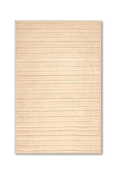 Bluenity Lines Beige Bath Rugs Set - 2 Pcs, 60X100 Cm, 50X60 cm Natural Cotton