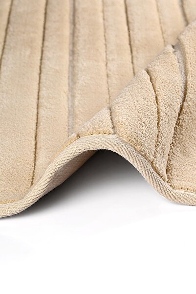 Bluenity Lines Beige Bath Rugs Set - 2 Pcs, 60X100 Cm, 50X60 cm Natural Cotton