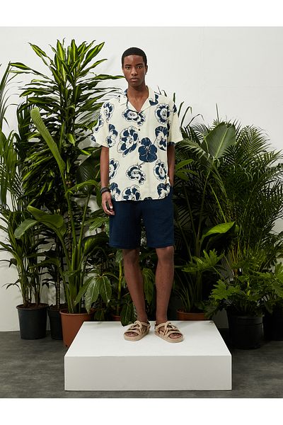 Koton Floral Printed Shirt Short Sleeve Turn-down Collar Cotton