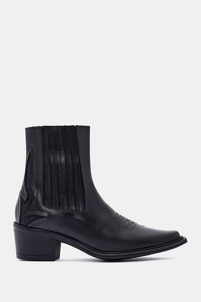 Bestyle Maya Women's Black Real Leather Western Boots with Zipper Detail