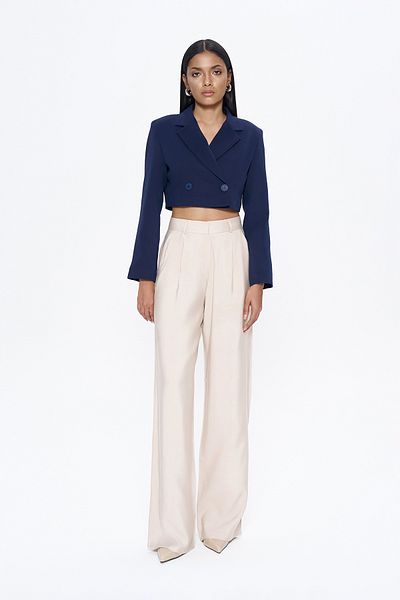 Quzu Stone Color High Waist Wide Leg Trousers
