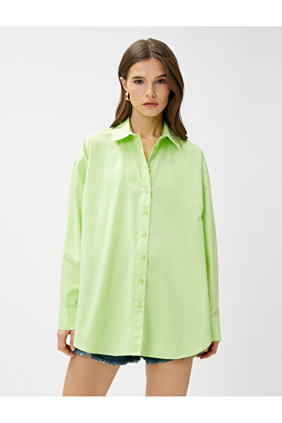 Koton Zöld női pamut ing - 3sak60011pw 786 szövött felsők