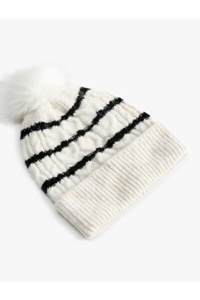 Koton Color Blocked Knitted Beanie with Pom Pom Detail