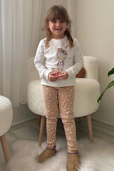 Breeze Cute Floral Print Suit for Girl 2-6 Years Old - Ecru