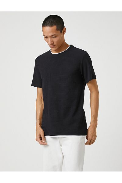 Koton Basic Woven T-Shirt Crew Neck Short Sleeve Slim Fit