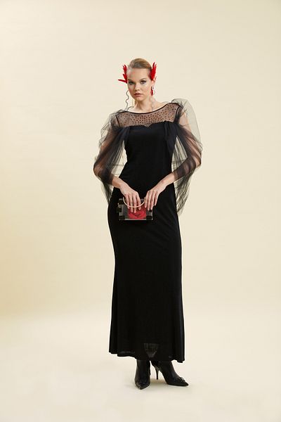 VERDA Black Evening Dress - Tulle Detailed and Beaded