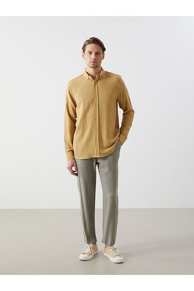 LC Waikiki Matte Green Standard Fit Linen Blend Men's Trousers