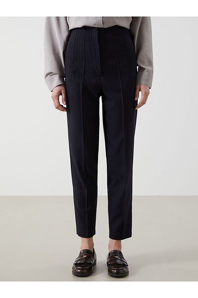 LC Waikiki Lcwaikiki Classic Navy Blue Standard Fit Striped Women's Trousers