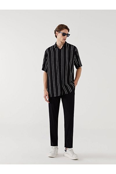 LC Waikiki Ανδρικό παντελόνι LCW Vision Black Standard Fit Linen Blend