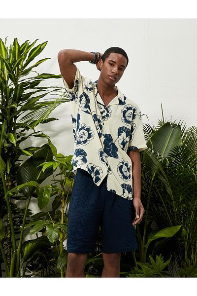 Koton Floral Printed Shirt Short Sleeve Turn-down Collar Cotton