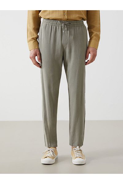 LC Waikiki Matte Green Standard Fit Linen Blend Men's Trousers