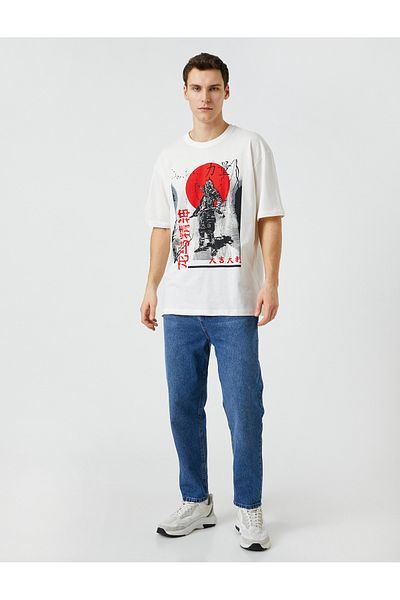 Koton Oversize T-Shirt Far East Printed Crew Neck Short Sleeve