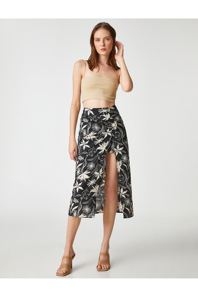 Koton Fustă de lungime midi Drapat cu fantă în amestec de in