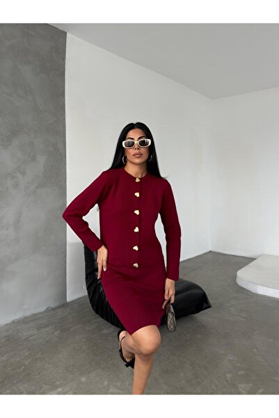 İKRAFASHİON Kalp Düğmeli Mini Etek Takım