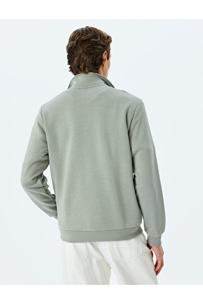 Koton Langärmliges Sweatshirt mit halbem Reißverschluss aus bestickter Baumwollmischung