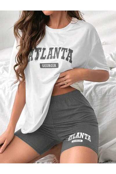 BW Bravely Wear تي شيرت نسائي قطني مطبوع من ATLANTA - مقاس مريح كبير الحجم