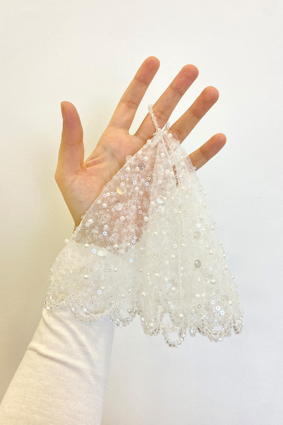 ZEYMERADE Beyaz Gelin Damat Mendili, Pul Payet İnci ve Kristal Taş Detaylı, D...