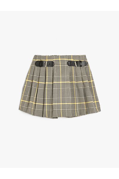 Koton Plaid Belted Pleated Short Skirt