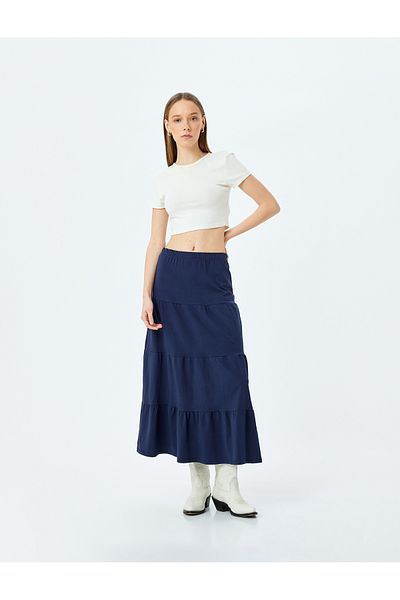 Koton High Waist Oversize Layered Flounce Midi Skirt