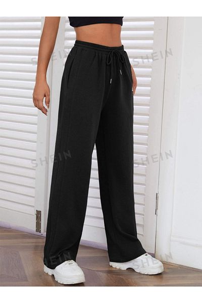 SELLA MODA Pantaloni de trening negri cu picioare largi