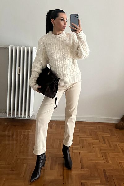 Seda Yalçın Atelier Creamy Pearl Crew Neck Premium Sweater