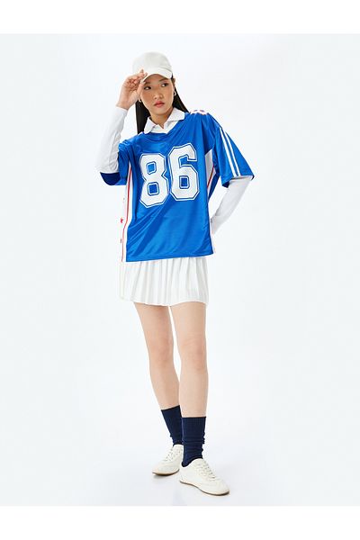 Koton V-Neck Oversize Printed Short Sleeve T-Shirt