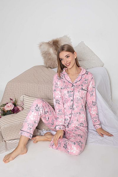 GUAVA+ Women's Long Sleeve Pjamas Suit with Sandy Color and Button in Front