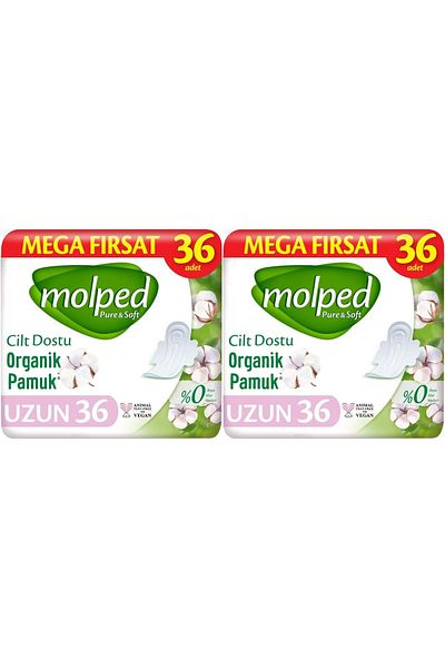 Molped Pure&Soft Sanitary Pad - Long 72, 2 Pack (36) Pieces Mega Pack
