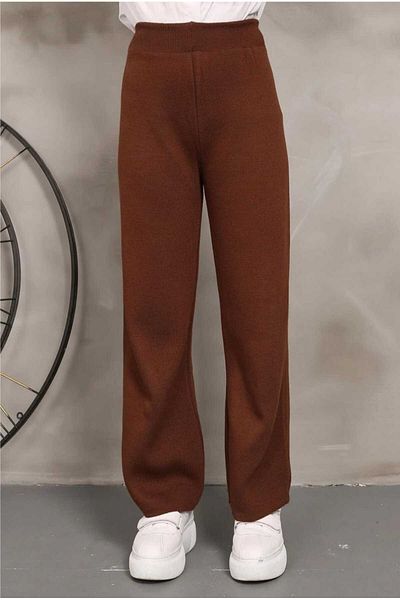 BlueTex Brown Knitwear Trousers - Wide Leg and Elastic Waist