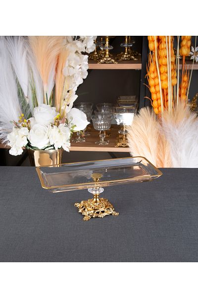 ARGKRİSTAL Rectangular Presentation Table with Metal Legs with Gold Detail
