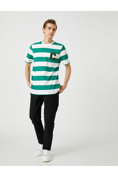 Koton Κολεγιακό T-Shirt Letter Κεντημένο Crew λαιμόκοψη κοντομάνικο βαμβακερό