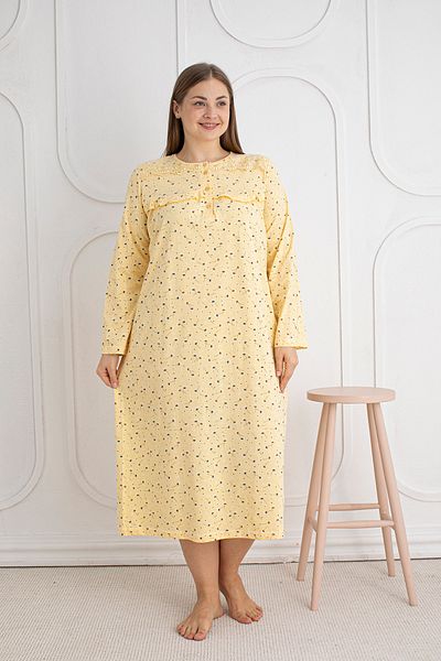 SEBOTEKS 100% Cotton Seasonal Fabric Long Sleeve Plus Size Mother's Nightgown 1525