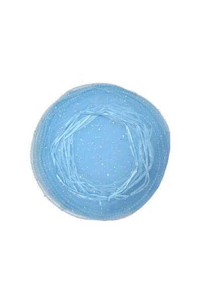 TATLI GÜNLER Tül Kese Yuvarlak Büzgülü Pullu Hediyelik Kese MAVİ