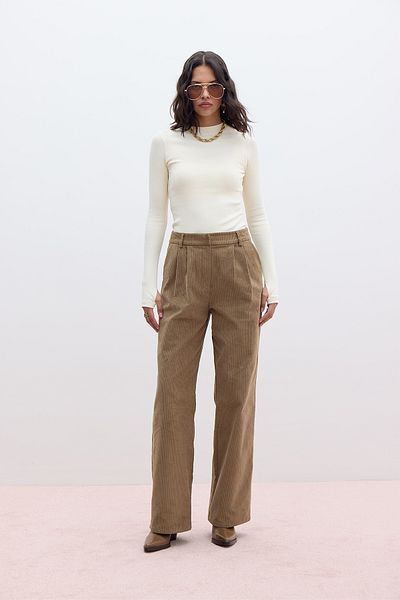Manuka Velvet Straight Fit Trousers - Fitted Camel