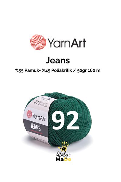 Yarnart 92 Model Amugurimi Jeans - Μαλακό βαμβάκι, 55% βαμβάκι, κορδόνι Baby String