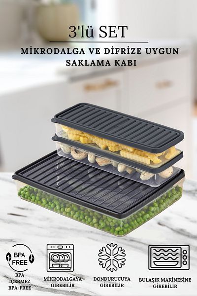 polo55.sport.1855 Gray 3 Pieces Refrigerator and Microwave Storage Container - 1X 2800ml, 2X 1000ml