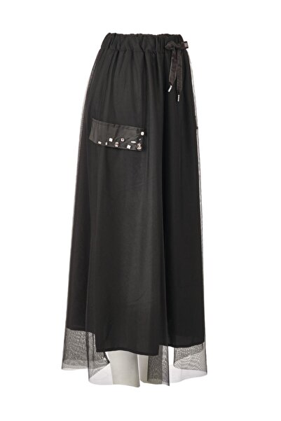 Ysatis Black Women's Skirt - Stone Detailed and Elastic Waist,24243000101