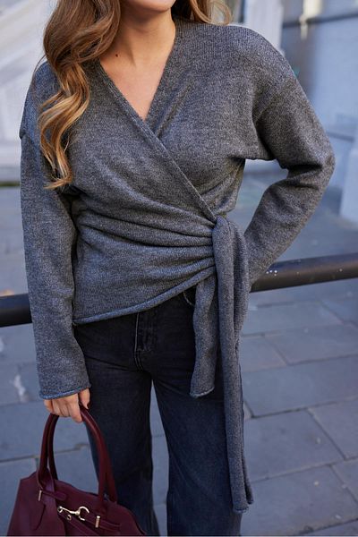 Askı Nişantaşı Smoked Side Tied Double Breasted Knitwear