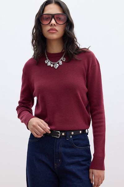 Manuka Pulover din tricot roșu Claret - Textura moale