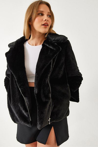 Bianco Lucci Women's Double Breasted Lapel Plush Fur Coat 2651 60351311