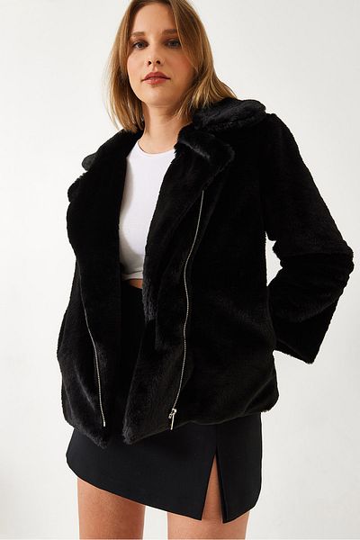 Bianco Lucci Women's Double Breasted Lapel Plush Fur Coat 2651 60351311