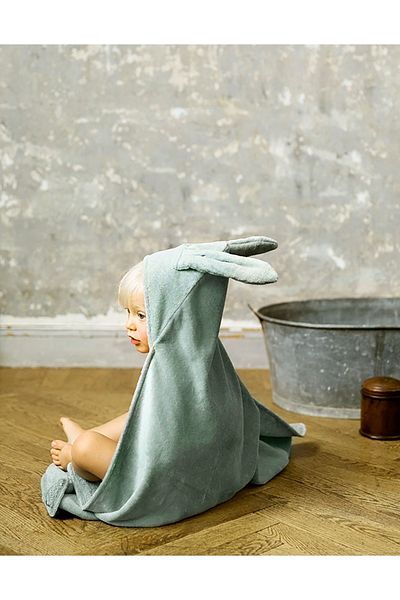 Alpar Tekstil 100% Cotton Soft Baby and Girl Bath Swaddle Towel - Rabbit with Ears/Green