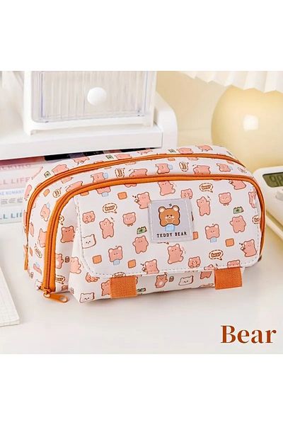 GlassySKY Durable Canvas Large Capacity 3 Layer Pencil Case School Pencil Box Pen Holder Stationery Gift