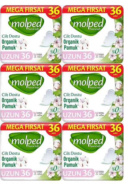 Molped Pure&Soft Sanitary Pad - Long 216, 6Pk*36 Pieces Mega Pack